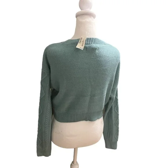 NWT Aeropostale XS Teal Cable Knit V-Neck Sweater - Picture 2 of 4